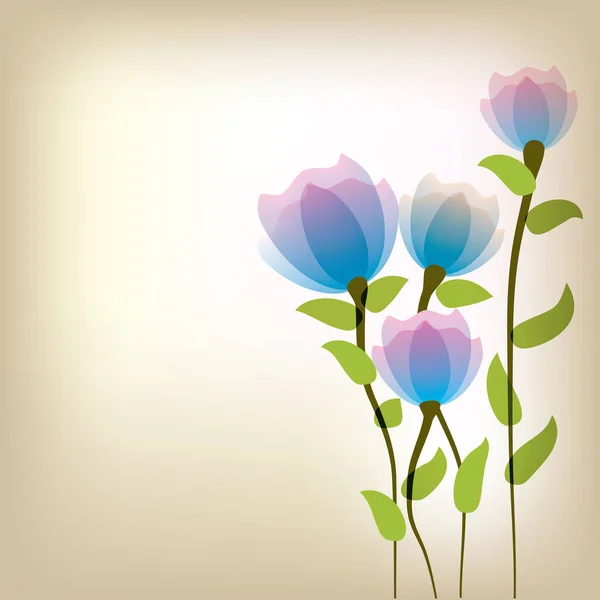 Ilustración Floral Abstracta Con Flores Azules Sobre Fondo Beige — Foto de Stock