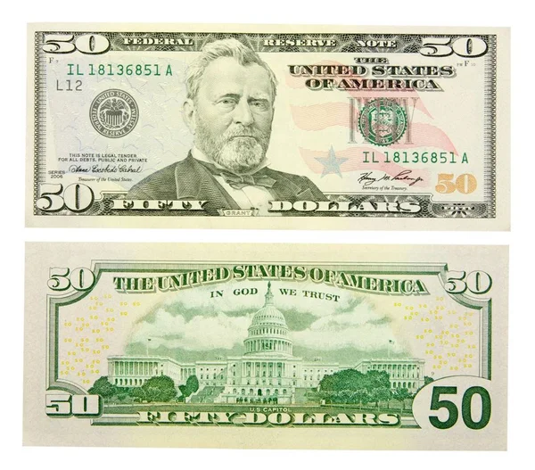 Fifty Dollar Bill Isolated White — Stock Photo, Image