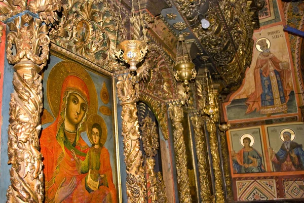 Iconografía Iconos Pintados Con Santos Pared Del Monasterio Monasterio Preobrajenski — Foto de Stock