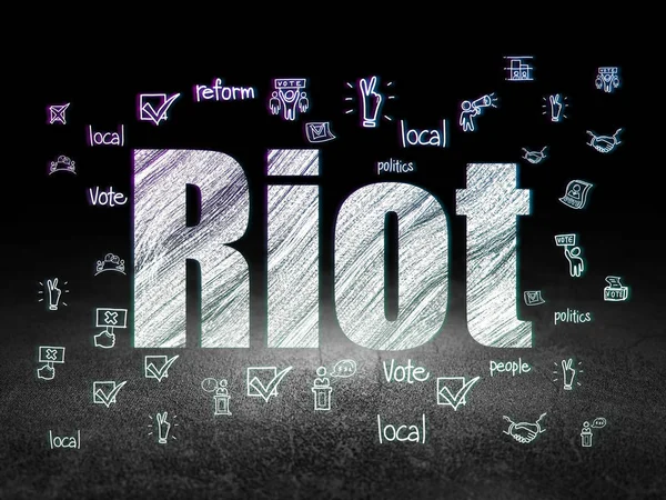 Politikai Koncepció Ragyogó Szöveg Riot Kézzel Rajzolt Politika Ikonok Grunge — Stock Fotó