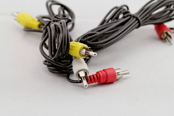 Tři Audio Vlevo Vpravo Video Rca Kabel Zástrčku Červená Bílá — Stock fotografie