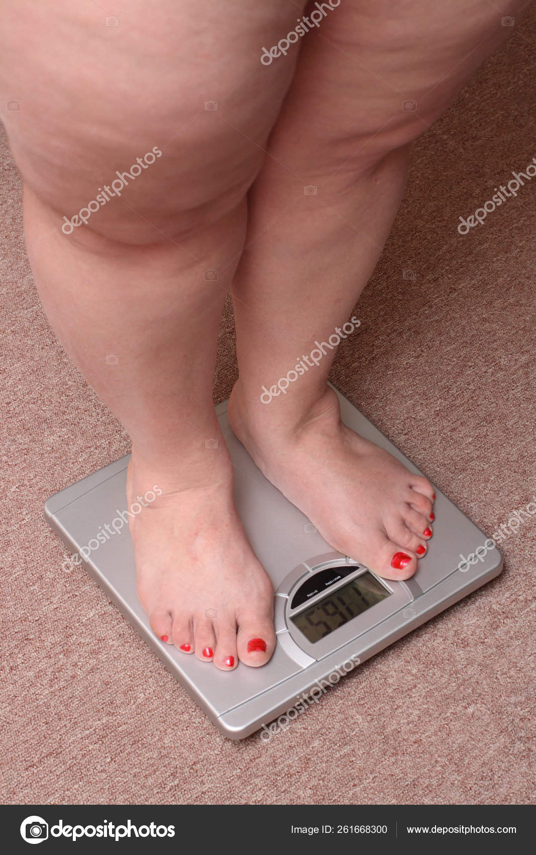 Obese Woman Standing Analog Bathroom Scale View Stock Photo by ©Ai825  254751988