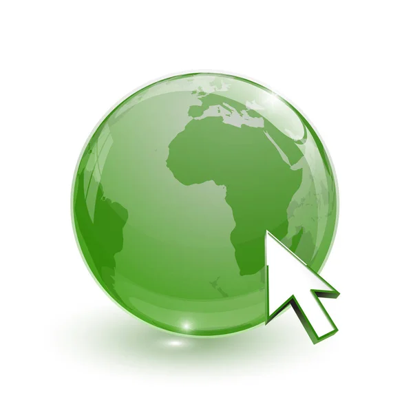 Üveg Globe Föld Térkép Zöld Fehér Háttér Kurzor — Stock Fotó