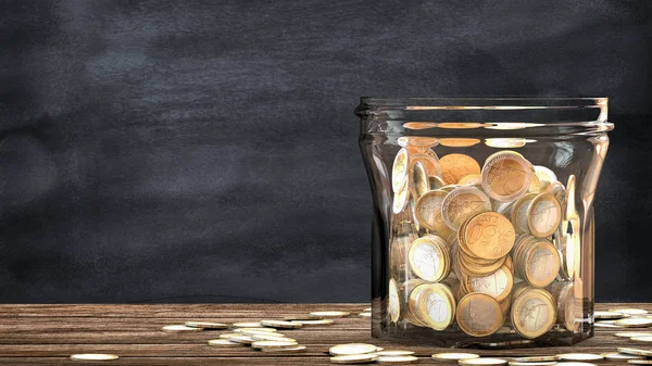 Teljes Dobta Érmék Befőttesüvegbe Ezen Ábrán Pénzügyi Megtakarítás Metaforája Render — Stock Fotó