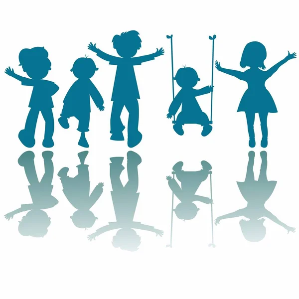 Счастливые Детские Силуэты Векторная Художественная Иллюстрация Векторного Формата Пожалуйста Посетите — стоковое фото