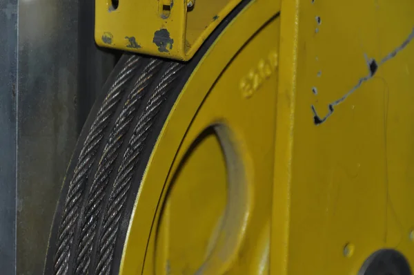 Closeup Detail Elevators Cable Winch Signs Usage — Stock Photo, Image