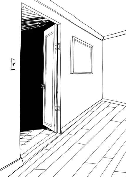 Karanlık Kapı Resim Çerçeveli Odanın Ana Hatları — Stok fotoğraf