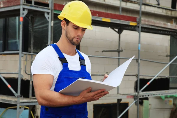 Manual Worker Construction Site Building Inspection — Stock Photo, Image