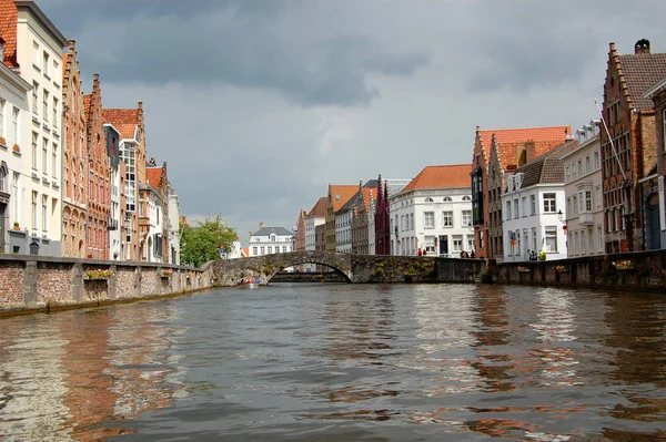 Vue Sur Les Bâtiments Historiques Long Canal Bruges Belgique — Photo