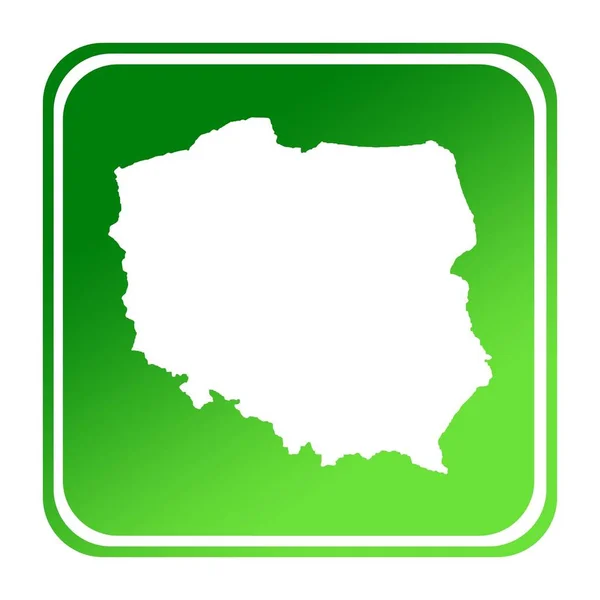 Poland Map Button Gradient Green Isolated White Background Clipping Path — Stock Photo, Image