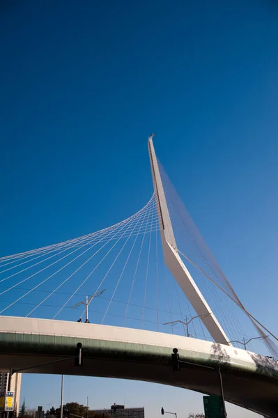 cable stayed futuristic white bridge in Jerusalem