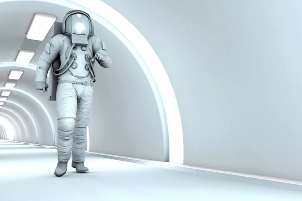 一名宇航员在空间站中行走 渲染的图 — 图库照片