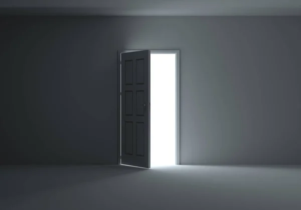 Open Door Bright Light Streaming Very Dark Room Illustration — Stock Photo, Image