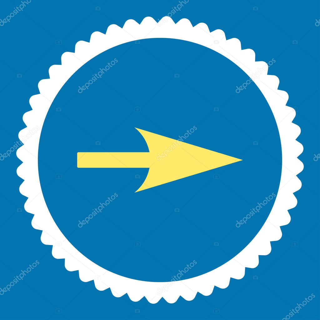Icono de sello redondo Arrow Axis X. Este símbolo de glifo plano se dibuja con colores amarillo