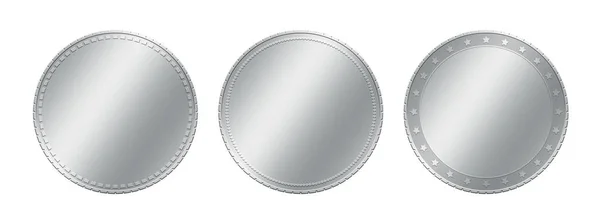 Trzy Różne Srebrny Szary Metal Puste Monety Szablon Bliska Lub — Zdjęcie stockowe