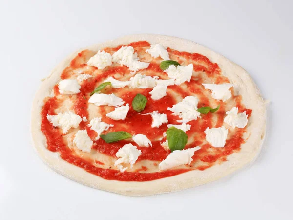 Pasta Tomate Mozzarella Masa Pizza Cruda —  Fotos de Stock