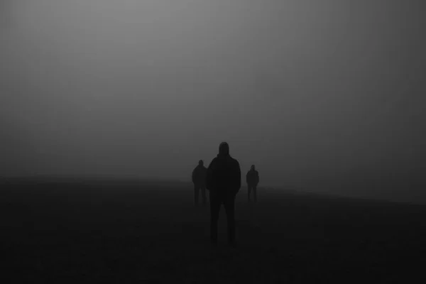 Schatten Einer Menschengruppe Auf Einer Wiese Der Nacht — Stockfoto