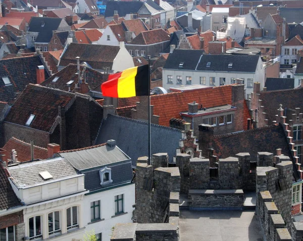 국기와 아름다운 주택입니다 벨기에 — 스톡 사진