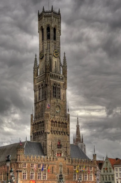 Zvonice Starém Městě Bruggy Belgie Hdr — Stockfoto