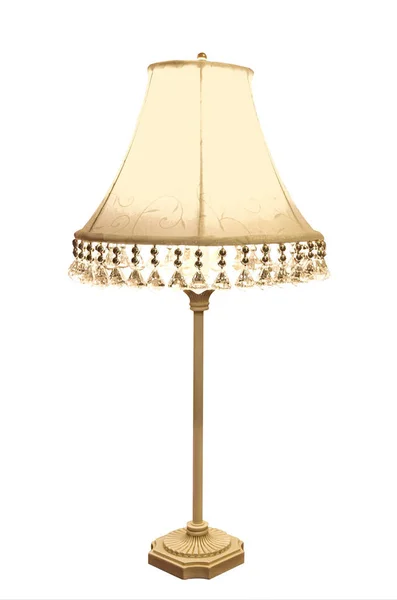 Antike Lampe Mit Besticktem Schirm Isoliert Mit Clipping Pfad — Stockfoto