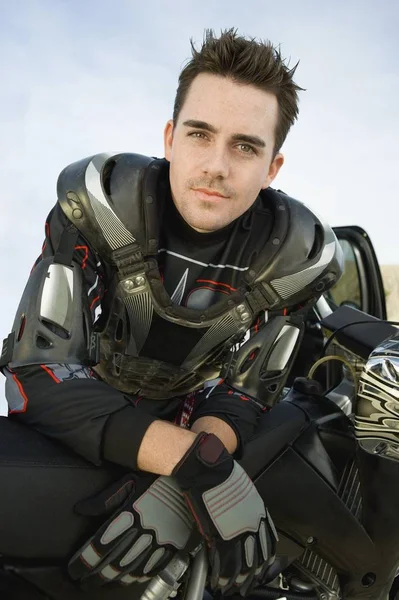 Retrato Masculino Motocross Racer — Fotografia de Stock