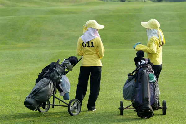 Two Caddies Waiting Fairway Golf Course Thailand — Stock Photo, Image