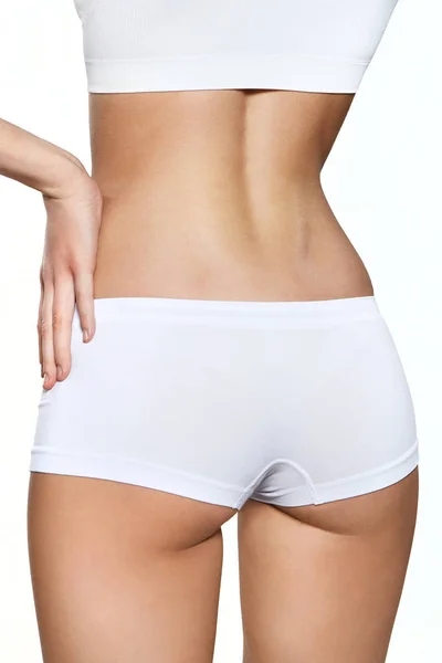 Rear View Attractive Young Woman White Underwear All White Background Stock  Photo by ©YAYImages 260936106