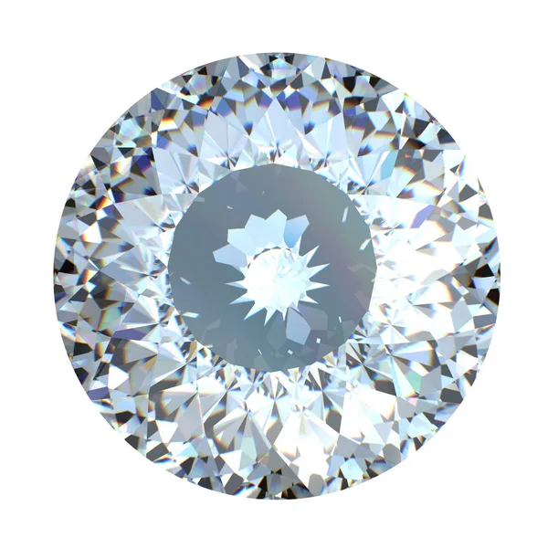 白色背景上孤立的圆而明亮的切割钻石透视 — 图库照片