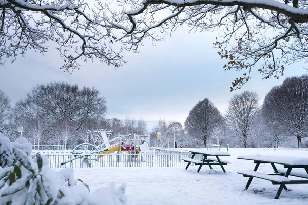 Children Playground Grove Park Harborne Covered Snow — Stock Photo, Image