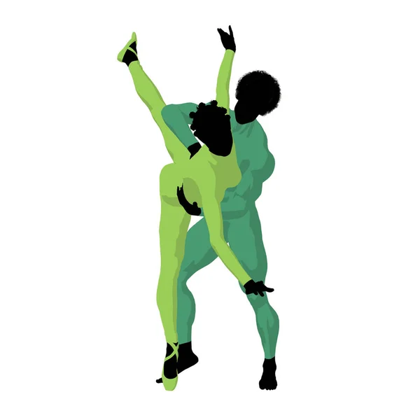 Afrikanisch Amerikanisches Ballettpaar Silhouette Auf Weißem Hintergrund — Stockfoto