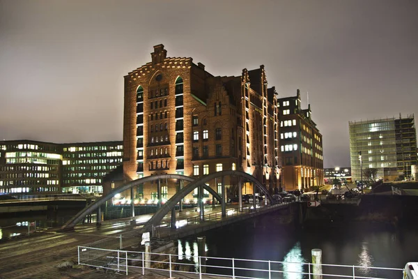 Histórico Speicherstadt Por Noche Hamburgo — Foto de Stock