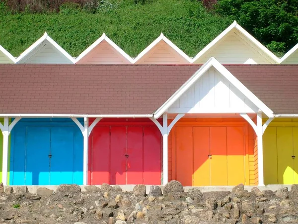 Außen Schöne Helle Strandchalets Scarborough England — Stockfoto