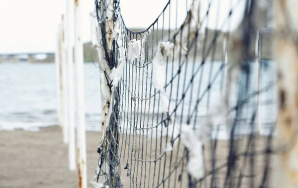 Old Net Attached Poles Beach Shallow Depth Field Added More — Stock Photo, Image