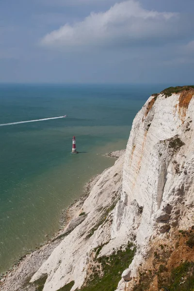 White Chalk Cliffs Aerial View Lighthouse Beachy Head Eastbourne East — Stock Photo, Image