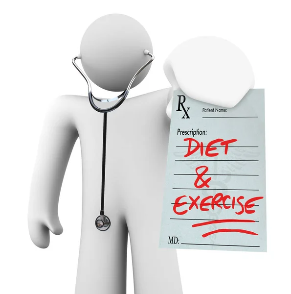 Doctor Holds Prescription Words Diet Exercise Written Symbolizing Preventative Living — Stock Photo, Image
