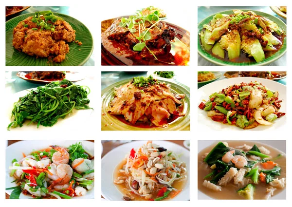 Collage from Photographs of Thai and Chines food.