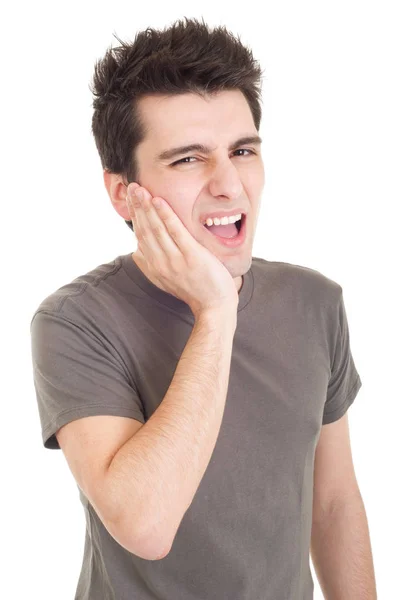 Young Casual Man Having Toothache Isolated White Background — Stock Photo, Image