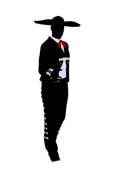 Man Mariachi Illustration Siluett Illustration Vit Bakgrund — Stockfoto