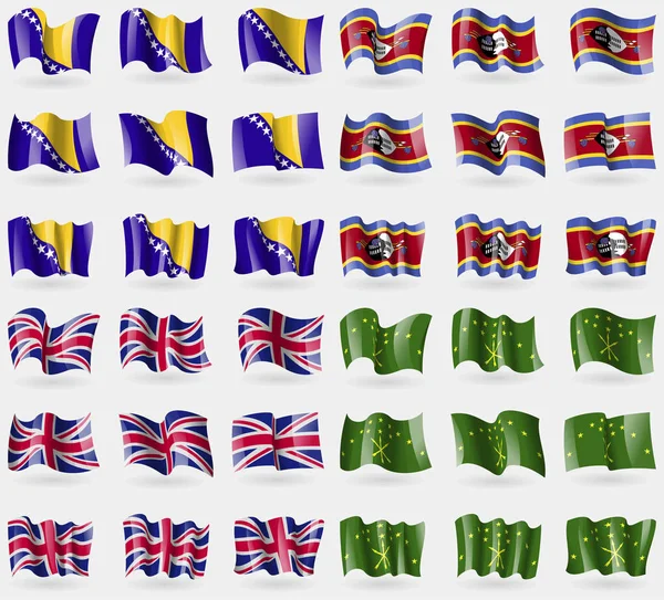 Bosnia Herzegovina Suazilandia Reino Unido Adygea Conjunto Banderas Los Países — Foto de Stock