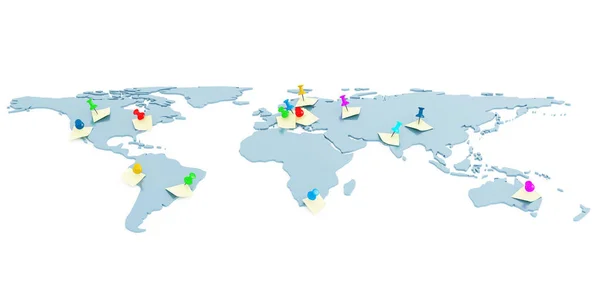 Mapa Global Com Pinos Adesivos Anexados — Fotografia de Stock