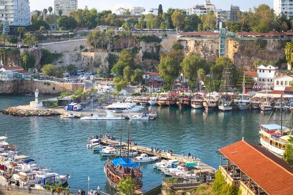 Båtar Gamla Hamnen Antalya City Turkiet — Stockfoto