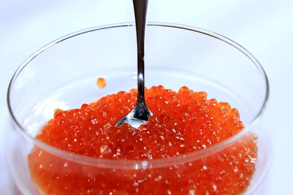 Image Red Caviar Plate Spoon — Stock Photo, Image