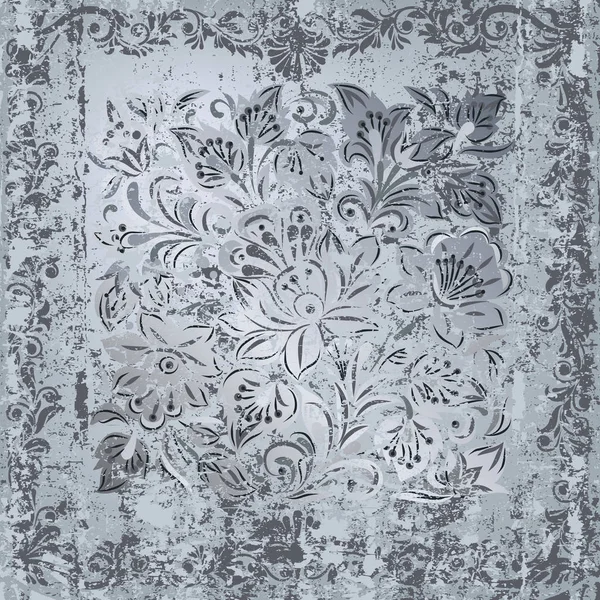 Astratto Ornamento Floreale Grigio Sfondo Argento Arrugginito — Foto Stock