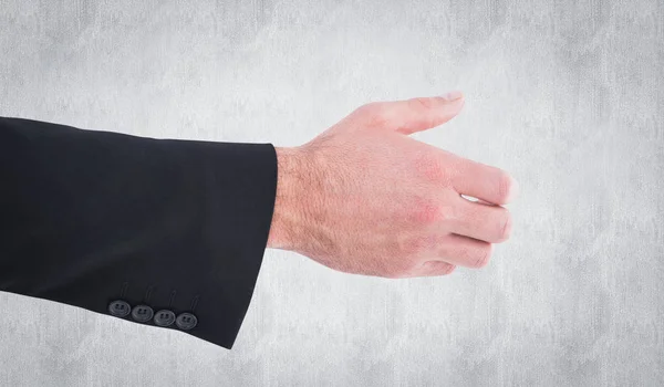 Geschäftsmann Hält Etwas Mit Seinen Händen Vor Weißem Hintergrund — Stockfoto