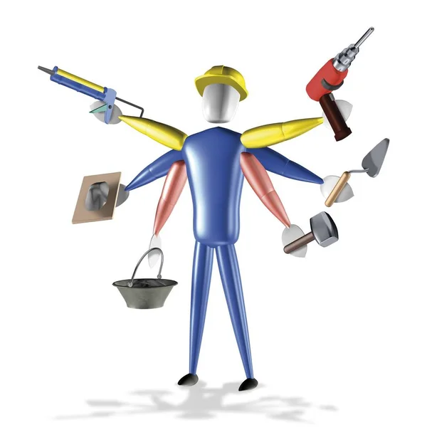 Иллюстрация Рабочего Осьминога Инструментами Закрыть — стоковое фото