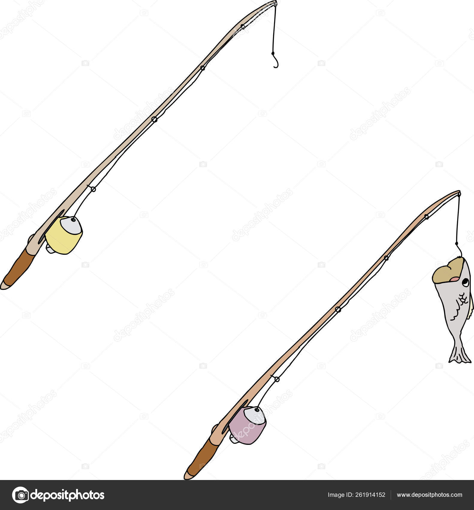 Cartoon Fishing Pole Hook Fish Stock Illustration by ©YAYImages #261914152