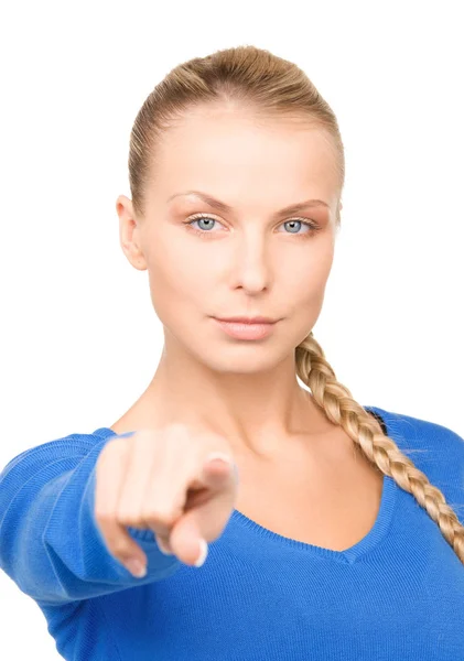 Foto Van Aantrekkelijke Zakenvrouw Haar Vinger — Stockfoto