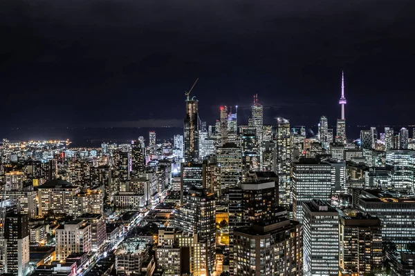 Vista Completa Centro Toronto Noite Com Luzes Glamour — Fotografia de Stock