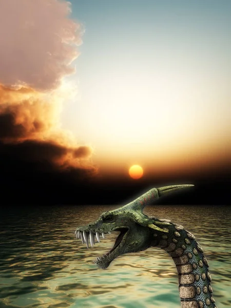 Monstruo Serpiente Marina Monstruoso Que Vive Mar — Foto de Stock