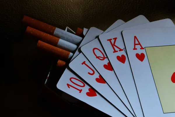 Poker Game Royal Flush Pack Cigarettes — Stock Photo, Image